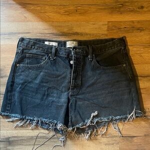 Black Denim Frayed Hem Women Shorts